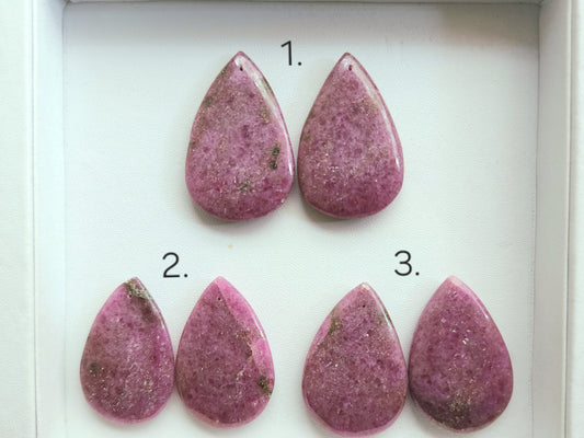 Natural Pink Rhodonite Pear Shape Cabochon Pair