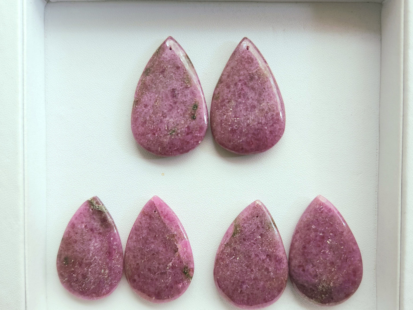 Natural Pink Rhodonite Pear Shape Cabochon Pair