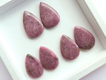Natural Pink Rhodonite Pear Shape Cabochon Pair