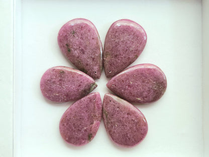 Natural Pink Rhodonite Pear Shape Cabochon Pair