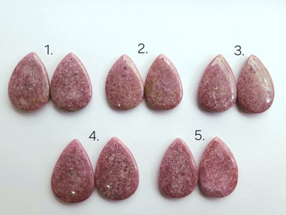 Natural Pink Rhodonite Pear Shape Cabochon Pair