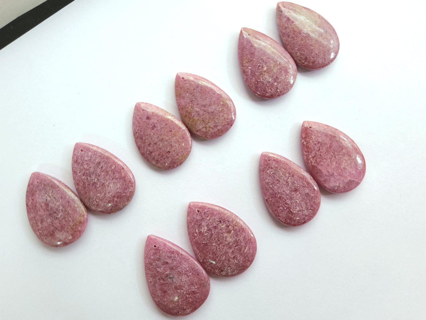 Natural Pink Rhodonite Pear Shape Cabochon Pair
