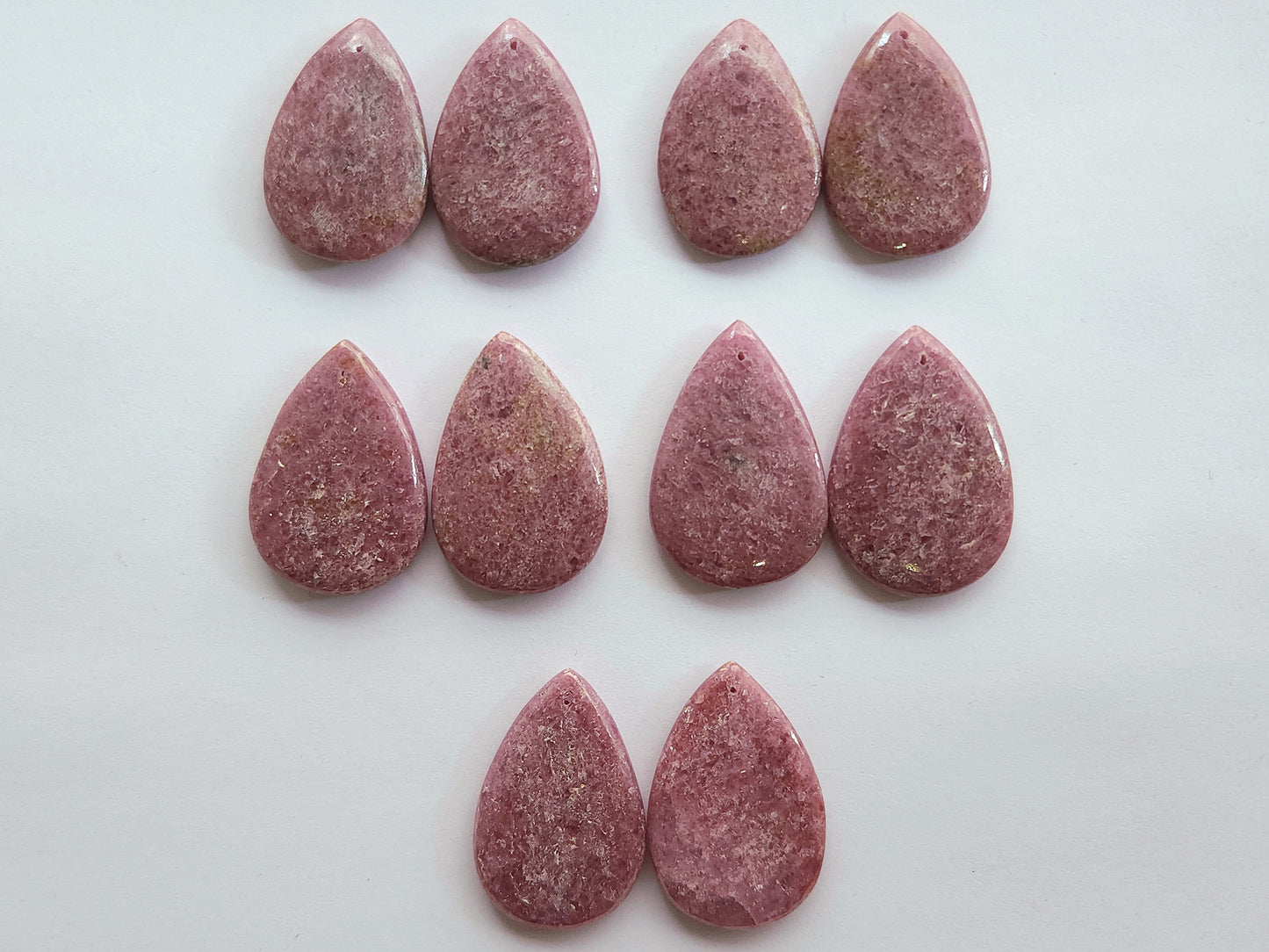 Natural Pink Rhodonite Pear Shape Cabochon Pair