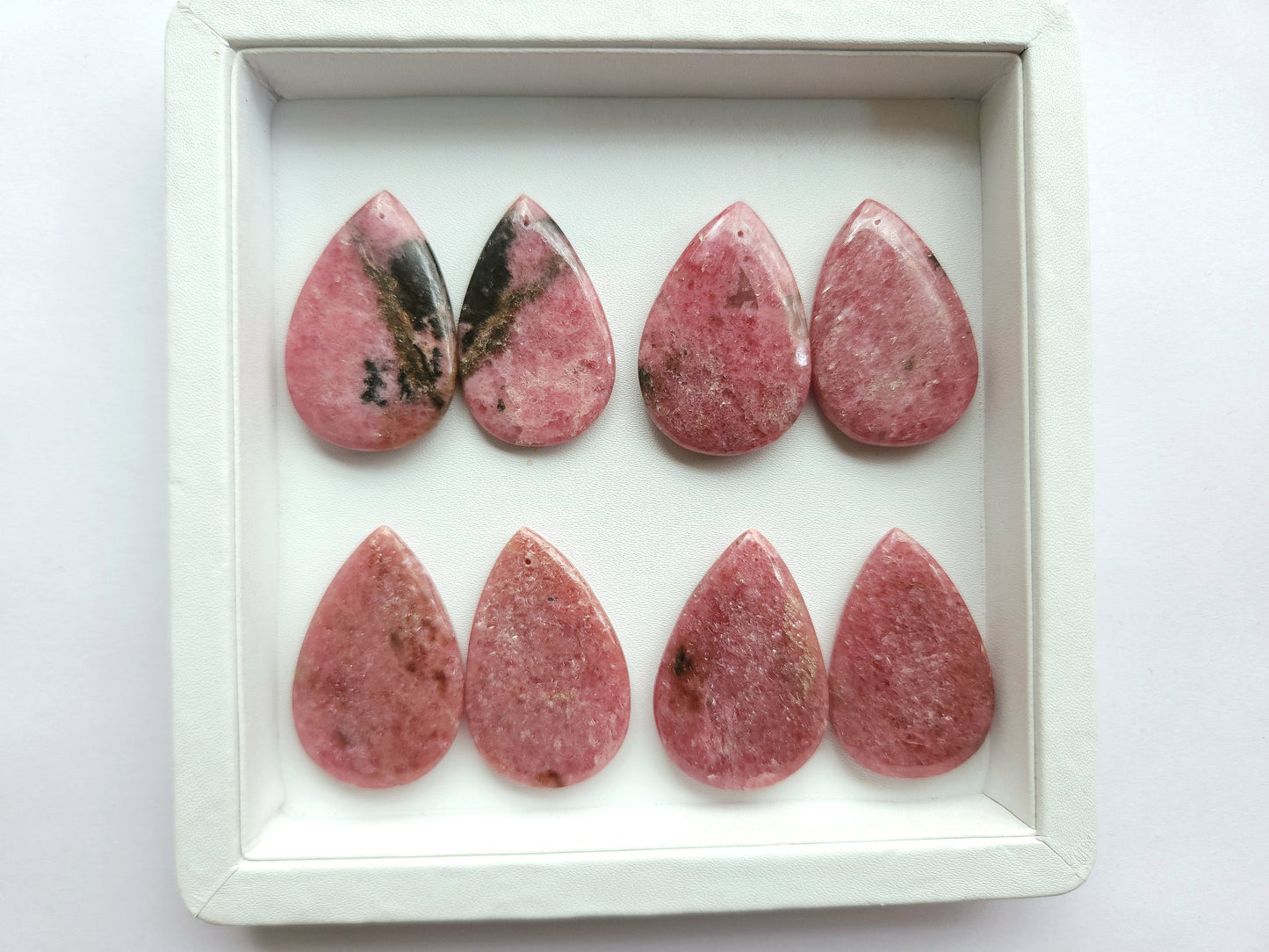 Natural Pink Rhodonite Pear Shape Cabochon Pair