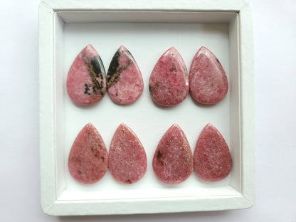 Natural Pink Rhodonite Pear Shape Cabochon Pair