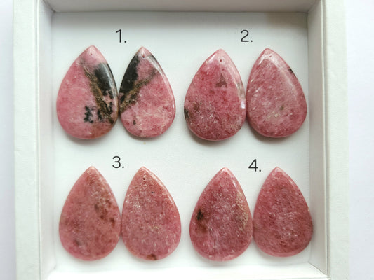 Natural Pink Rhodonite Pear Shape Cabochon Pair