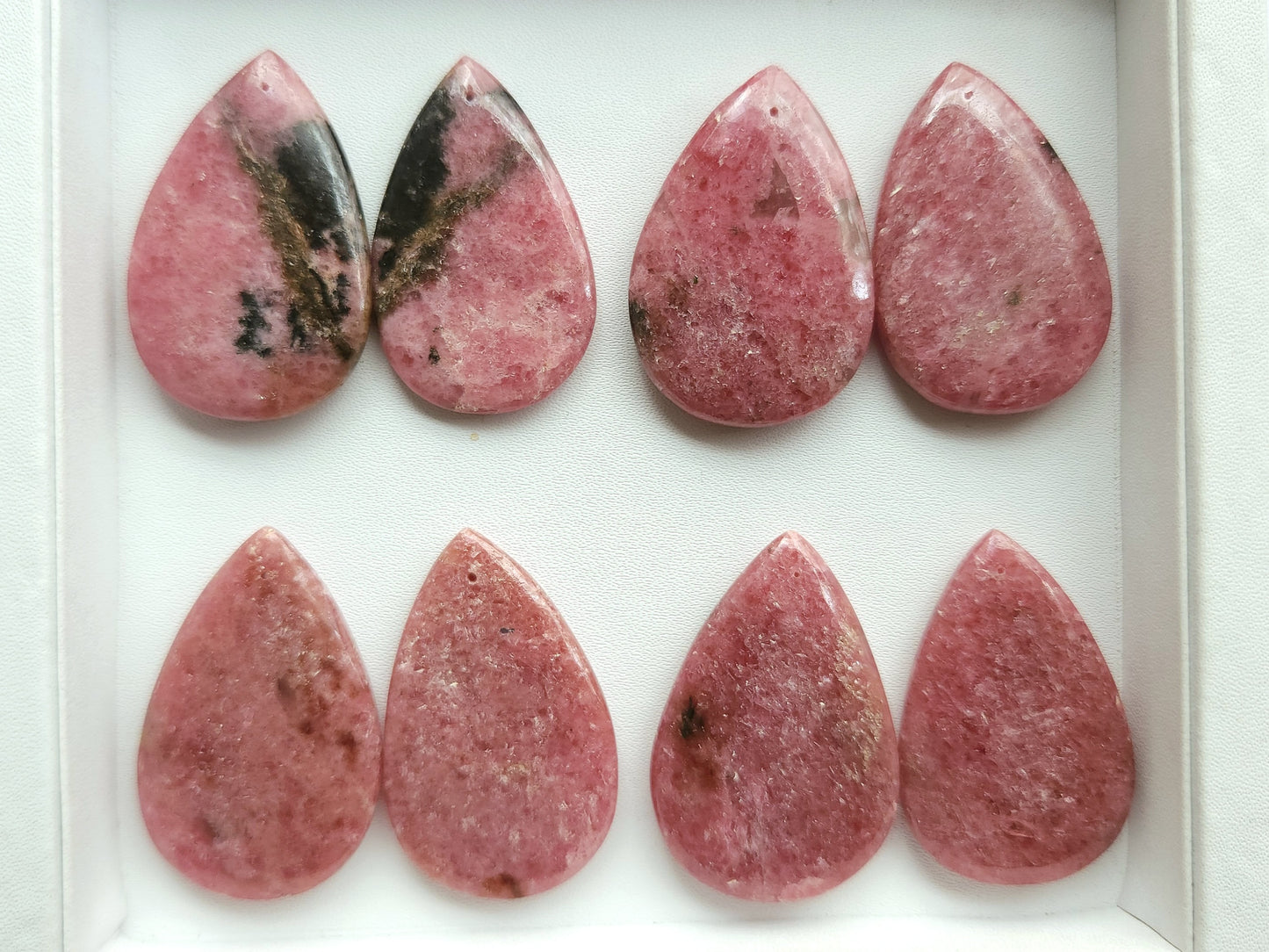 Natural Pink Rhodonite Pear Shape Cabochon Pair