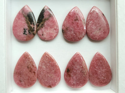 Natural Pink Rhodonite Pear Shape Cabochon Pair