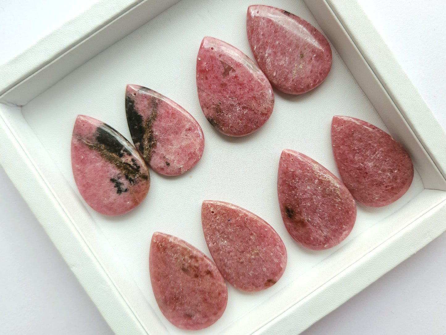 Natural Pink Rhodonite Pear Shape Cabochon Pair