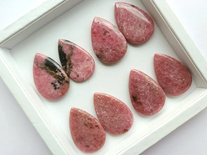 Natural Pink Rhodonite Pear Shape Cabochon Pair