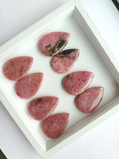 Natural Pink Rhodonite Pear Shape Cabochon Pair