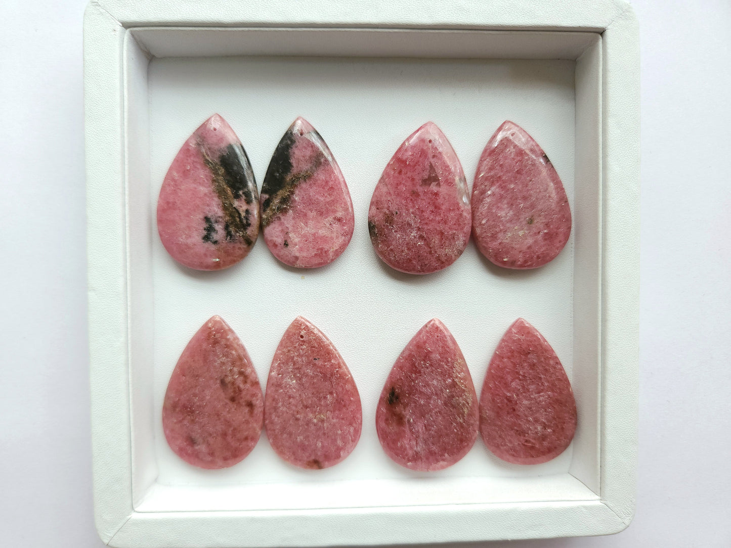 Natural Pink Rhodonite Pear Shape Cabochon Pair