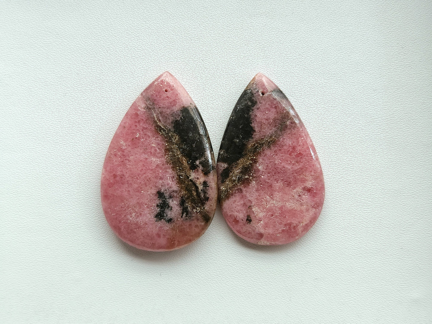 Natural Pink Rhodonite Pear Shape Cabochon Pair