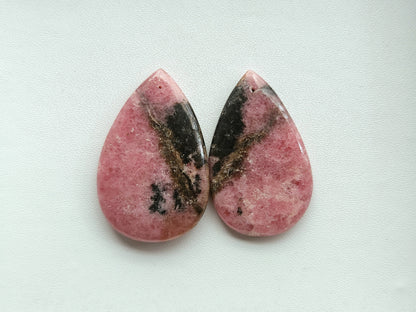 Natural Pink Rhodonite Pear Shape Cabochon Pair
