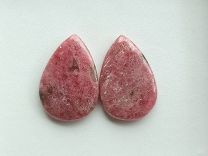 Natural Pink Rhodonite Pear Shape Cabochon Pair