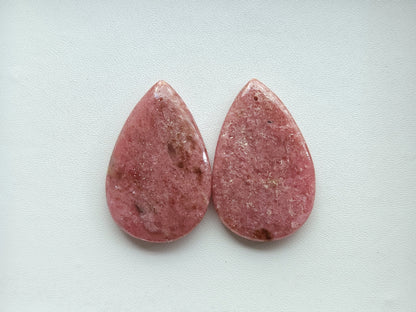 Natural Pink Rhodonite Pear Shape Cabochon Pair