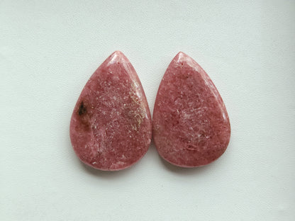 Natural Pink Rhodonite Pear Shape Cabochon Pair
