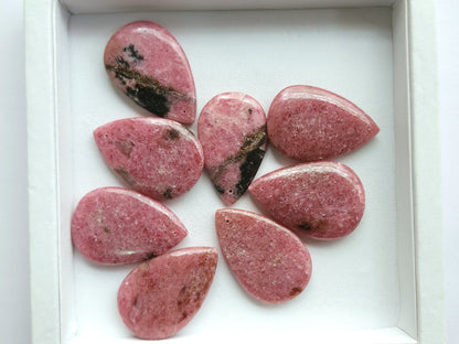 Natural Pink Rhodonite Pear Shape Cabochon Pair