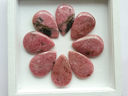 Natural Pink Rhodonite Pear Shape Cabochon Pair
