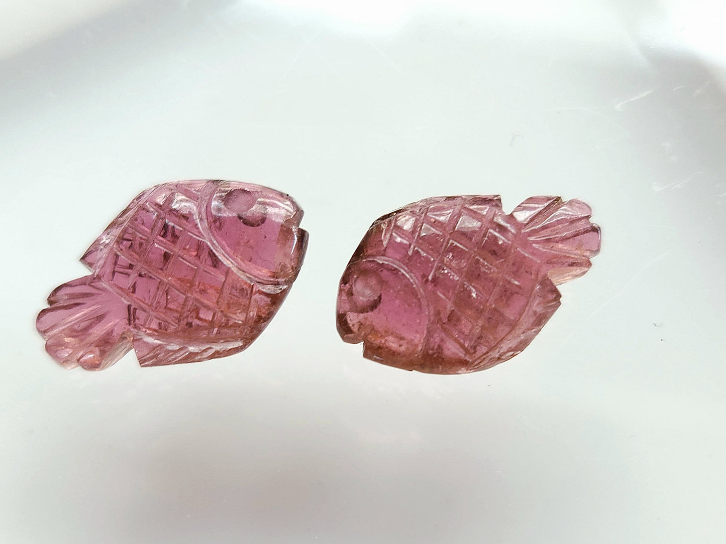 Natural Pink Tourmaline Carved Fish Pair