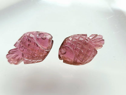 Natural Pink Tourmaline Carved Fish Pair