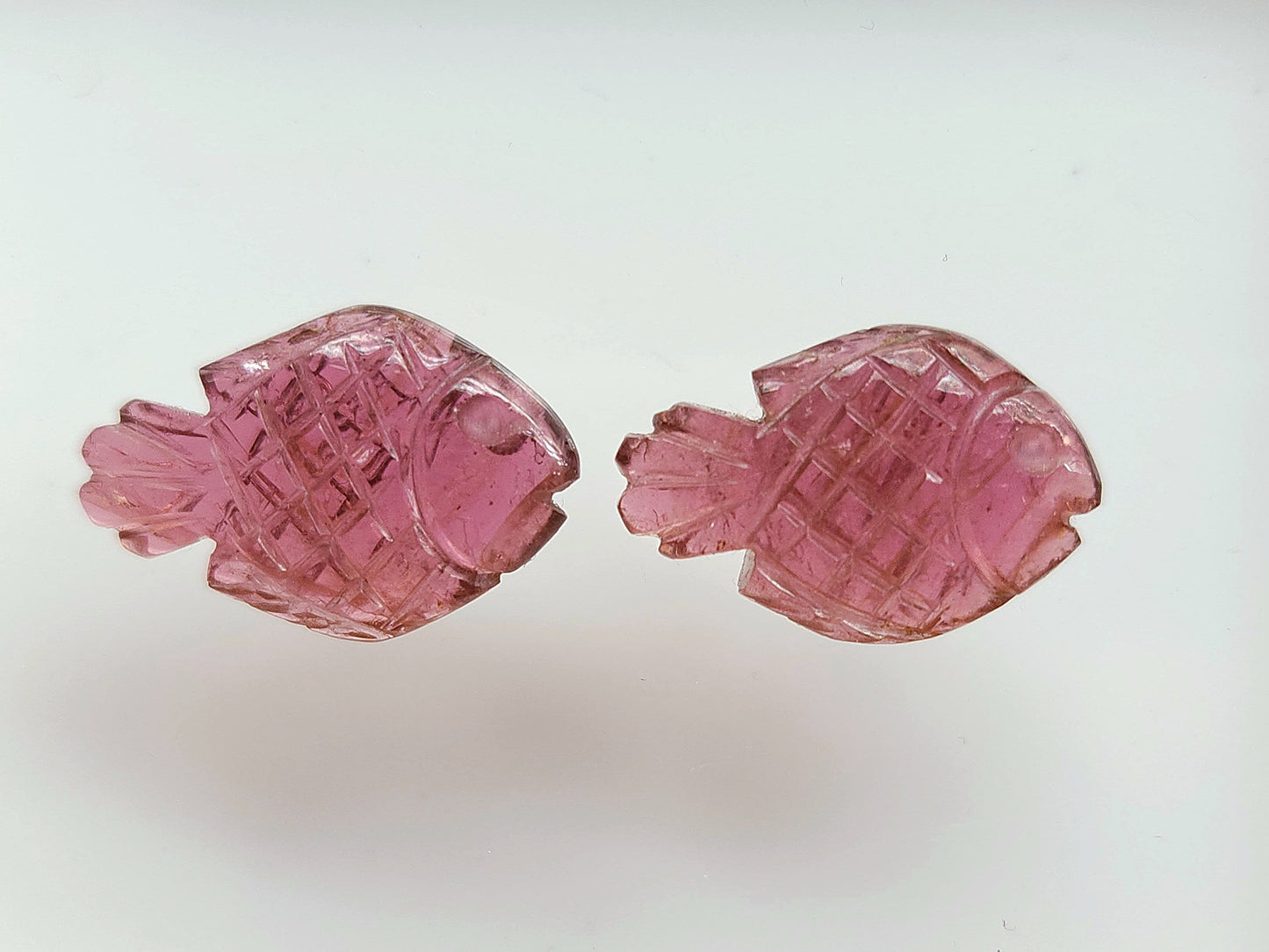 Natural Pink Tourmaline Carved Fish Pair