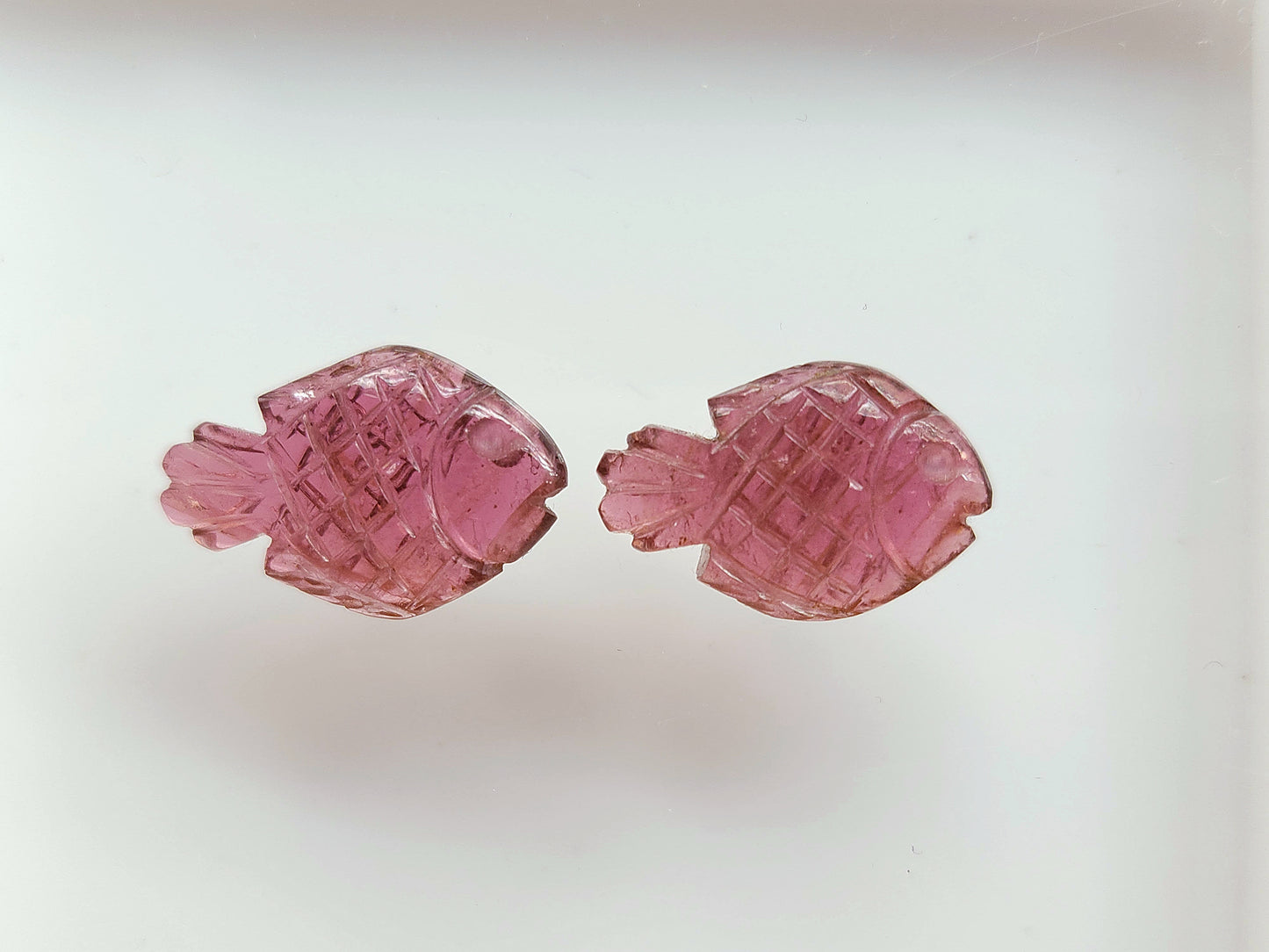 Natural Pink Tourmaline Carved Fish Pair