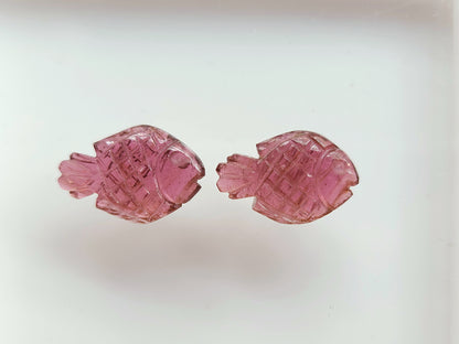 Natural Pink Tourmaline Carved Fish Pair