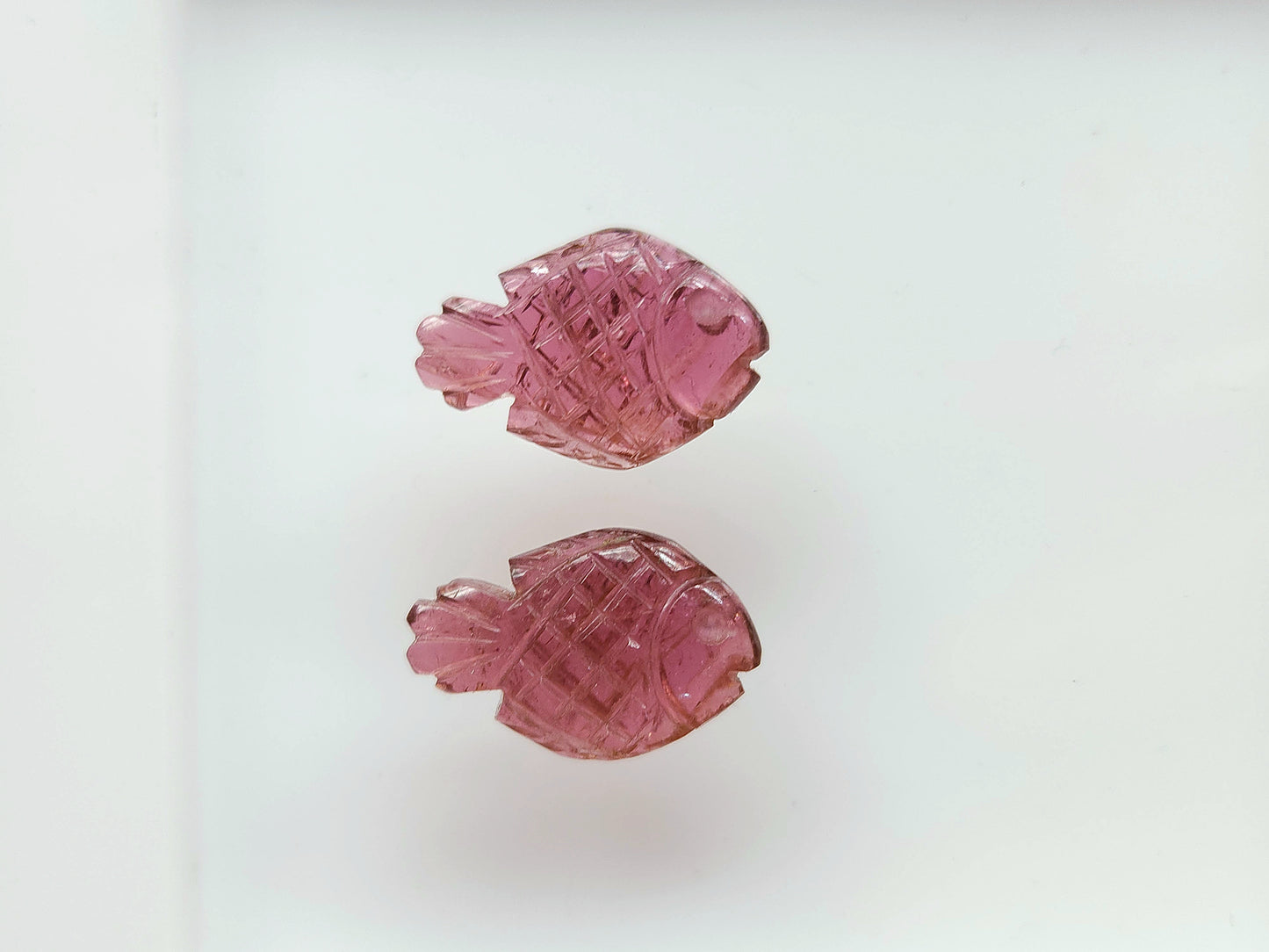 Natural Pink Tourmaline Carved Fish Pair
