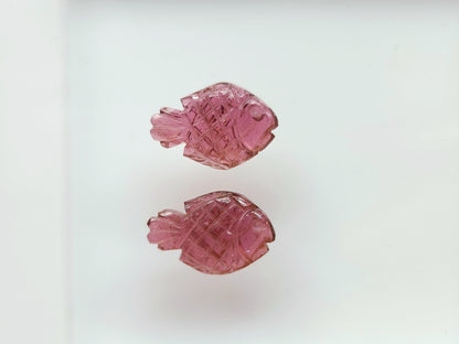 Natural Pink Tourmaline Carved Fish Pair