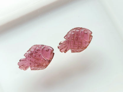 Natural Pink Tourmaline Carved Fish Pair