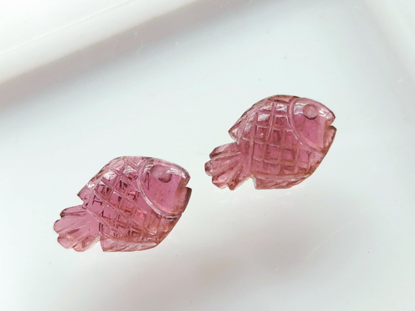 Natural Pink Tourmaline Carved Fish Pair