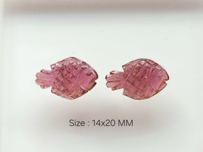Natural Pink Tourmaline Carved Fish Pair