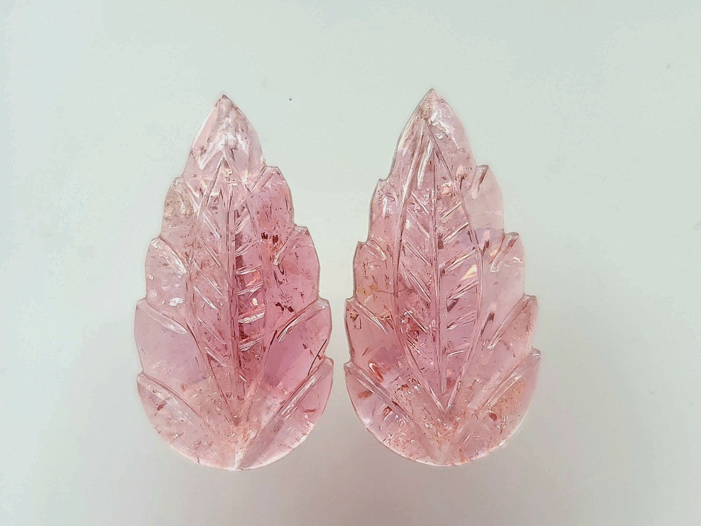 Natural Pink Tourmaline Carved Leaf Pair
