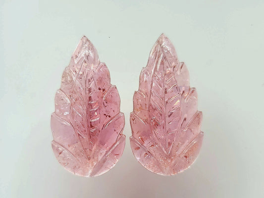 Natural Pink Tourmaline Carved Leaf Pair