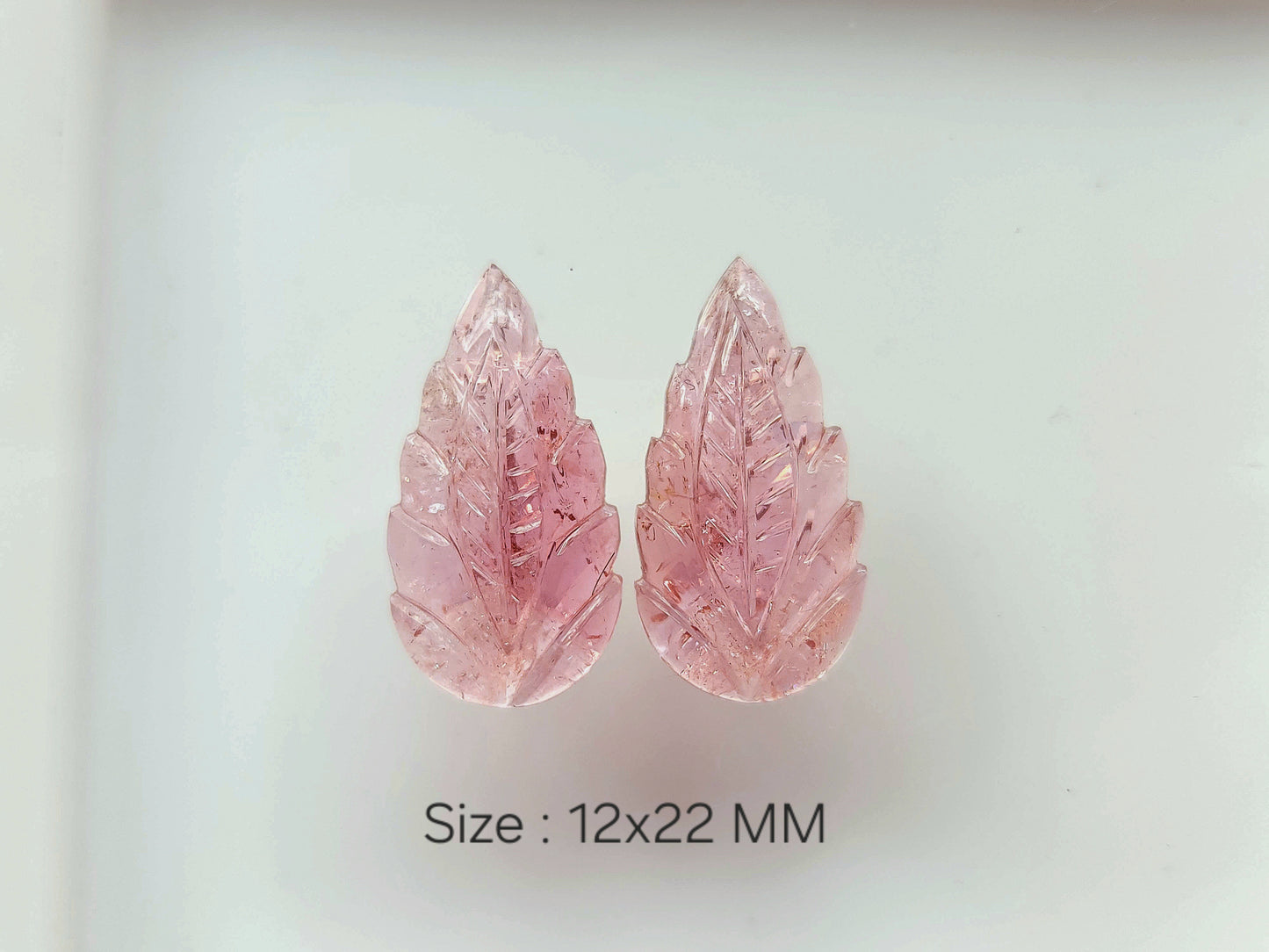 Natural Pink Tourmaline Carved Leaf Pair