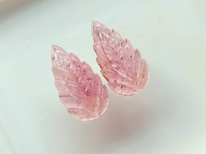 Natural Pink Tourmaline Carved Leaf Pair