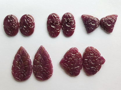 Natural Ruby Carved Pair