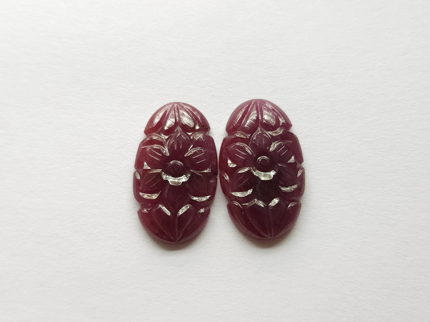 Natural Ruby Carved Pair