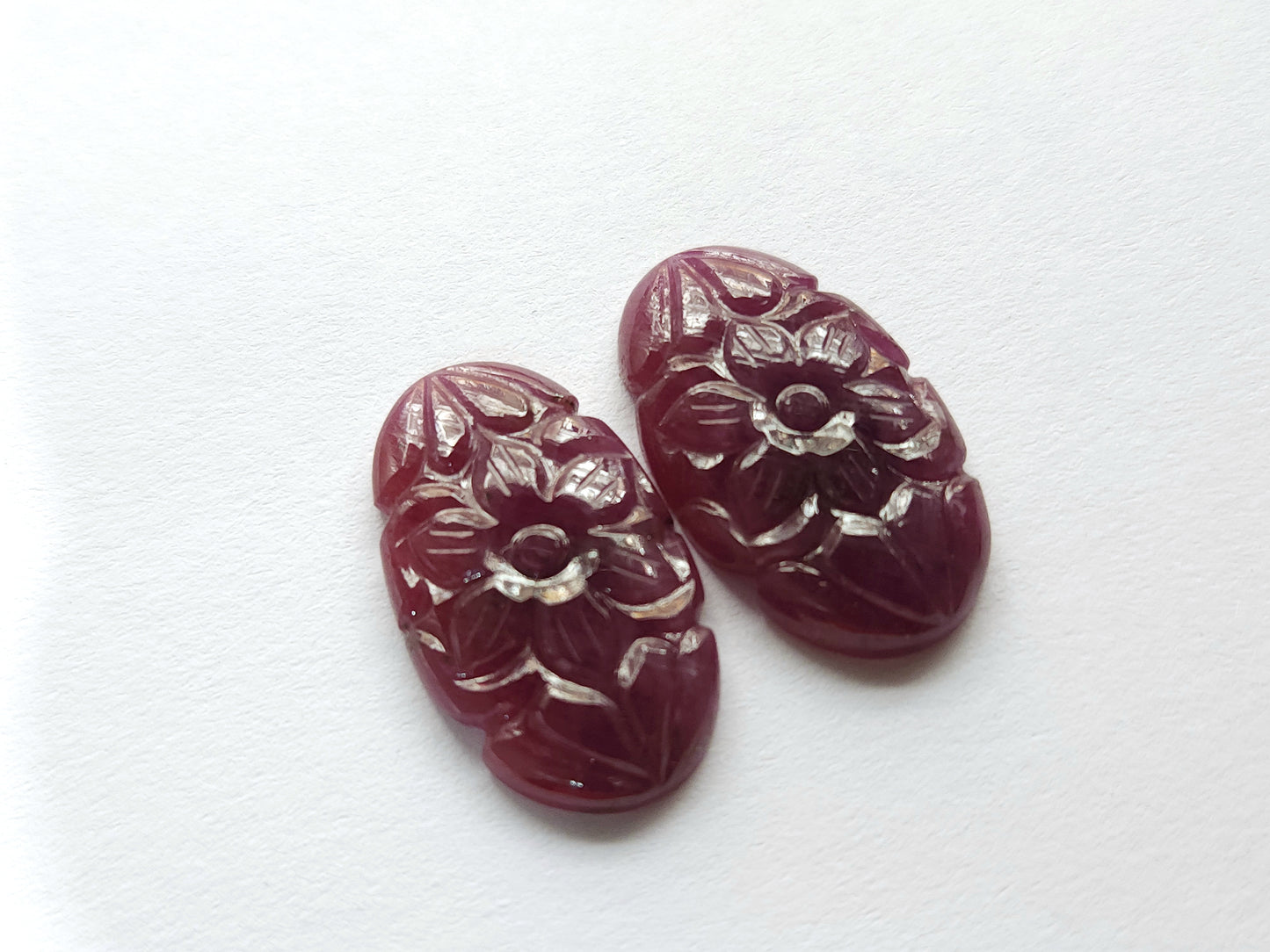 Natural Ruby Carved Pair