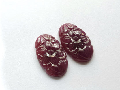 Natural Ruby Carved Pair
