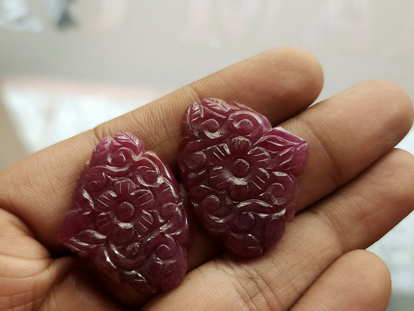 Natural Ruby Carved Pair – Carvings for Charms, Pendants & Jewelry Making