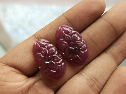 Natural Ruby Carved Pair