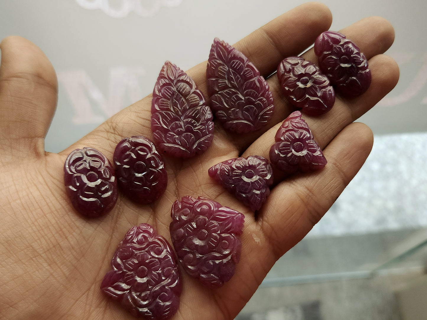 Natural Ruby Carved Pair