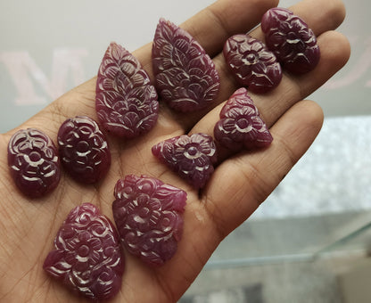 Natural Ruby Carved Pair