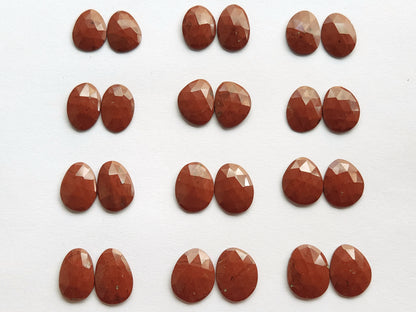 Natural Red Jasper Rose Cut Faceted Pair