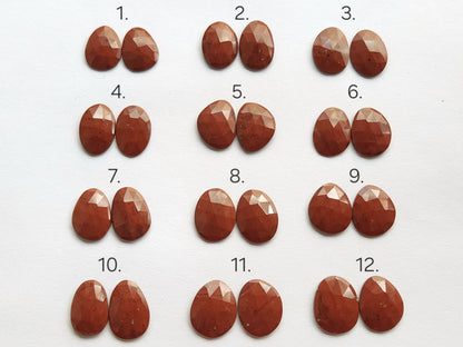 Natural Red Jasper Rose Cut Faceted Pair