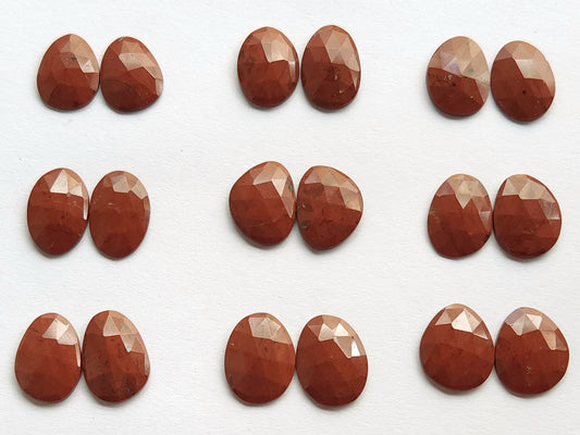 Natural Red Jasper Rose Cut Faceted Pair