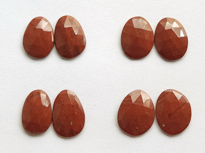 Natural Red Jasper Rose Cut Faceted Pair