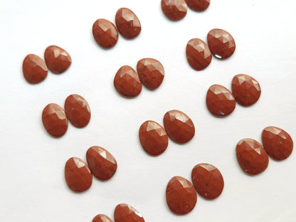 Natural Red Jasper Rose Cut Faceted Pair